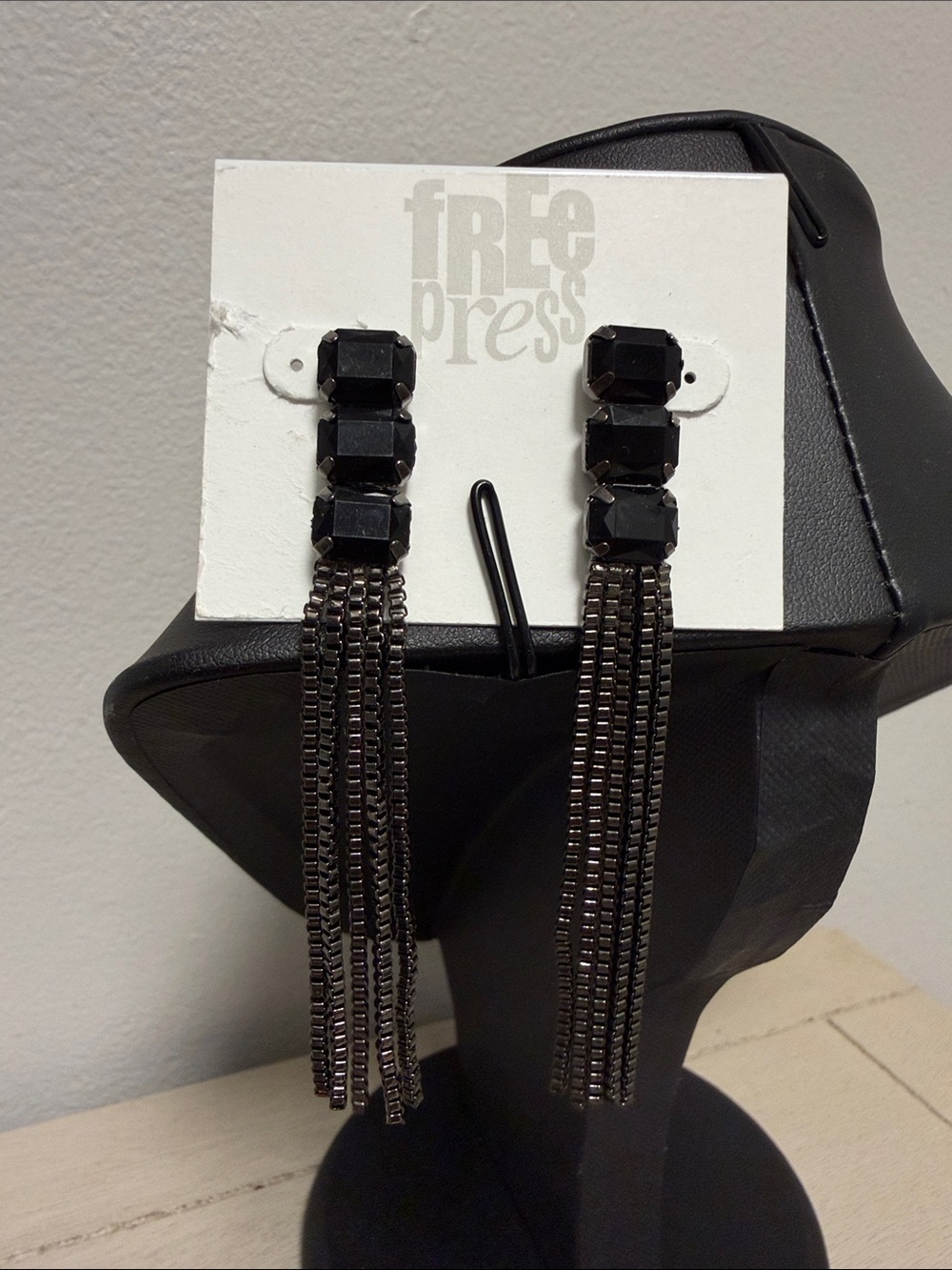 Free Press Black Crystal Fringe Tassel Drop Statement Earrings Gothicglam